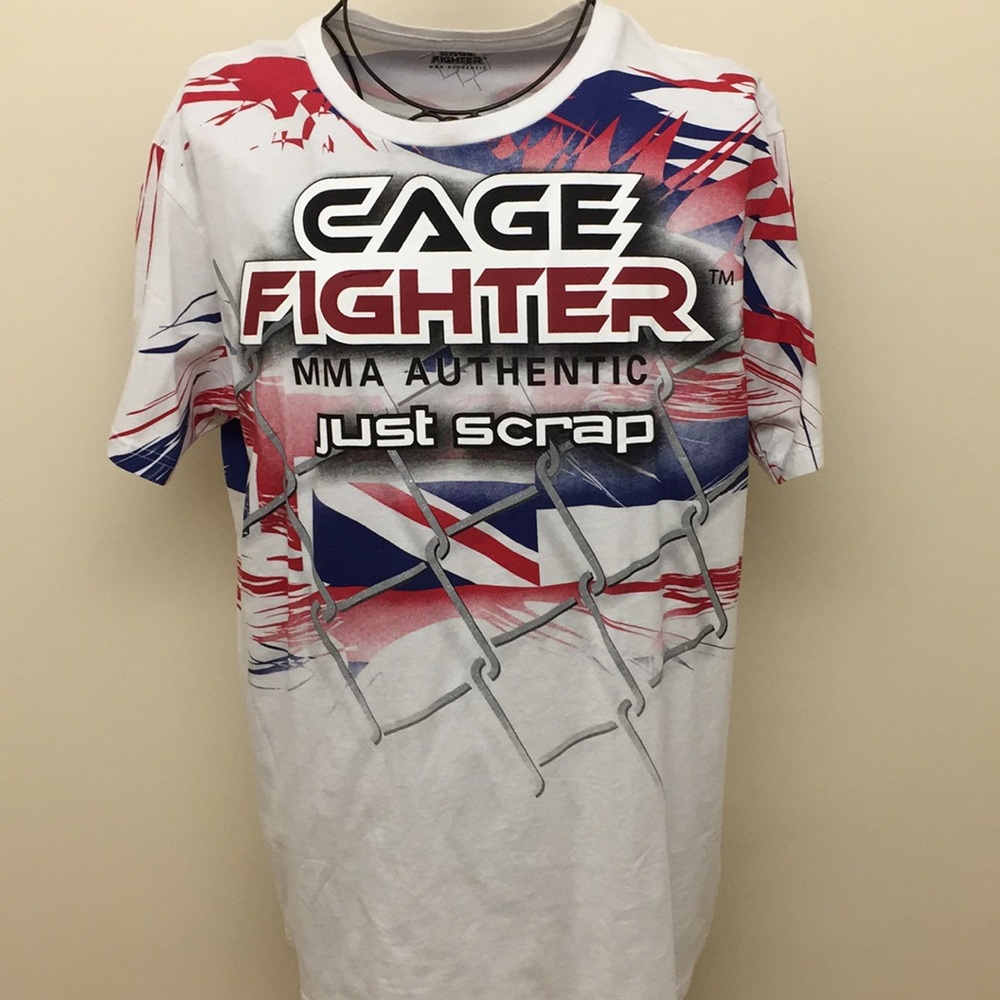 Cage Fight Mens XL White Red T-Shirt Short Sleeve